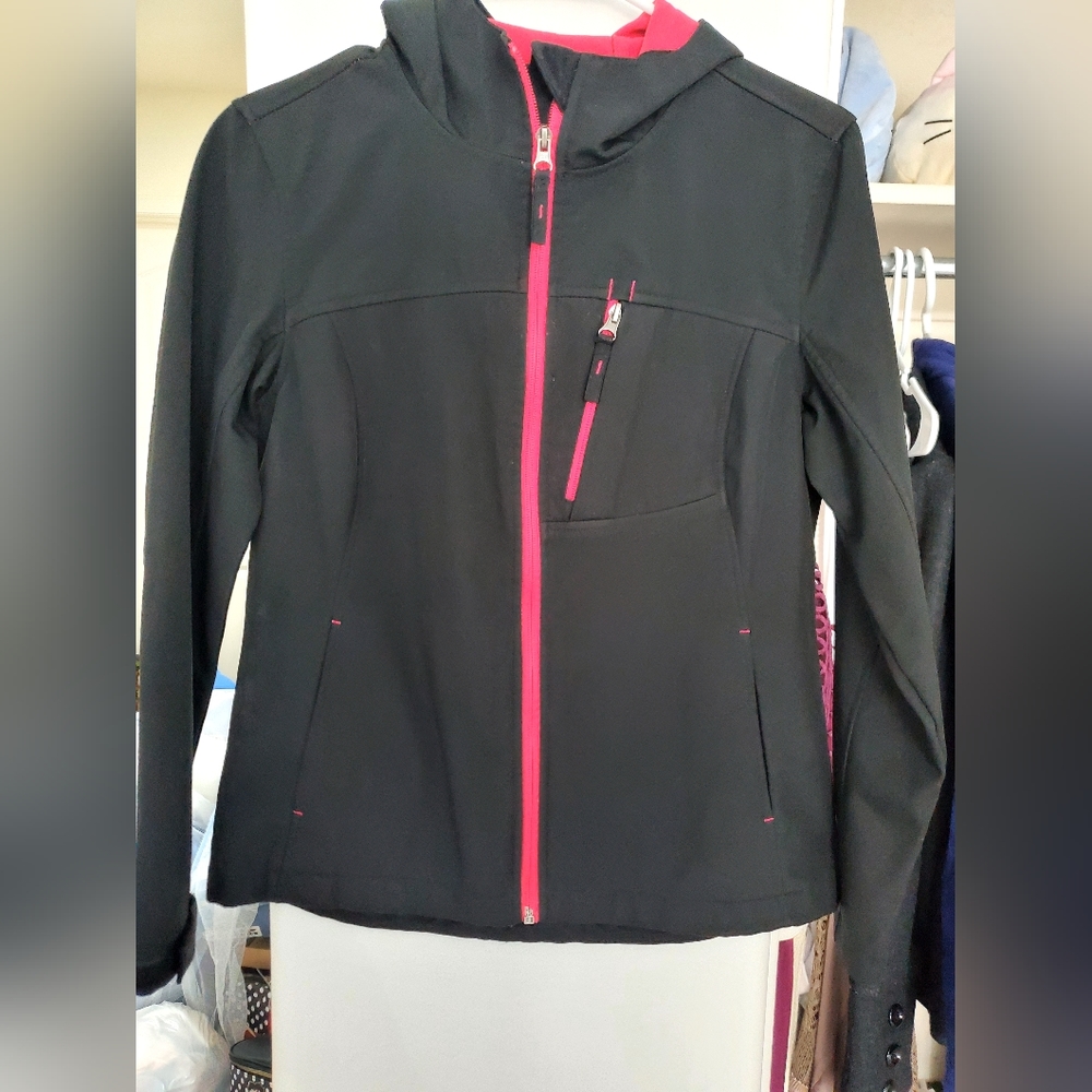 BLACK AND PINK ATHLETIC JACKET